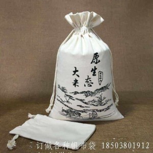 原生態大米帆布束口袋包裝展示