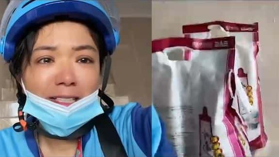 女外賣員為了17塊錢，扛2袋20斤大米爬9樓，瞬間崩潰痛哭生活不易
